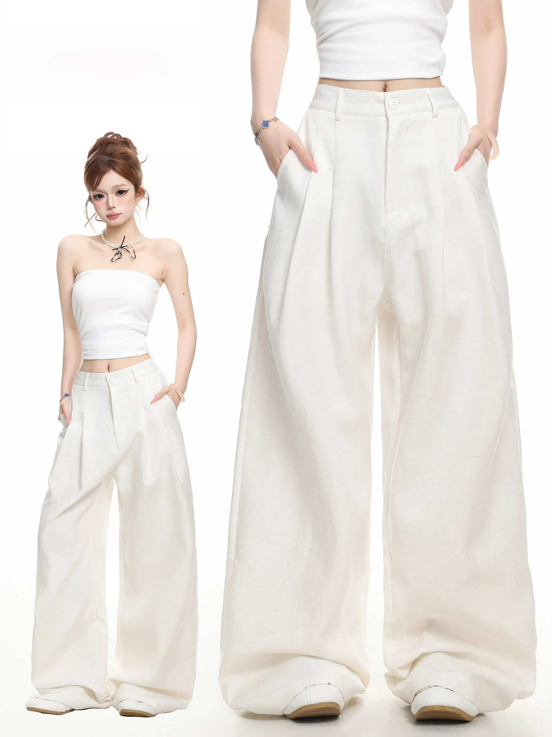 BASTERDS Women's Straight Leg Casual Pants Summer Thin Drapey Breathable Wide Leg Suit Pants Long Pants  Material