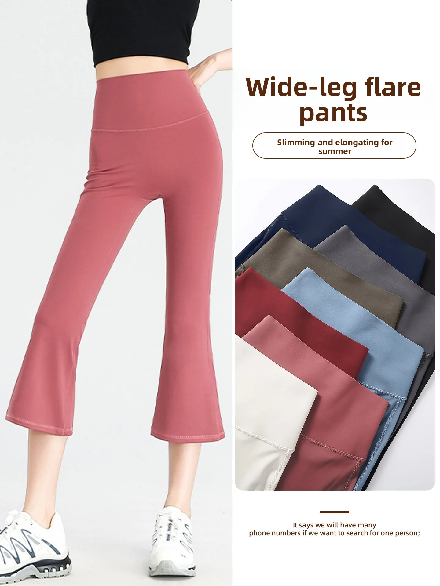 Pantalones de Yoga con campana de seda de hielo para mujer, pantalones deportivos finos de cintura alta, color rojo rosa, talla pequeña