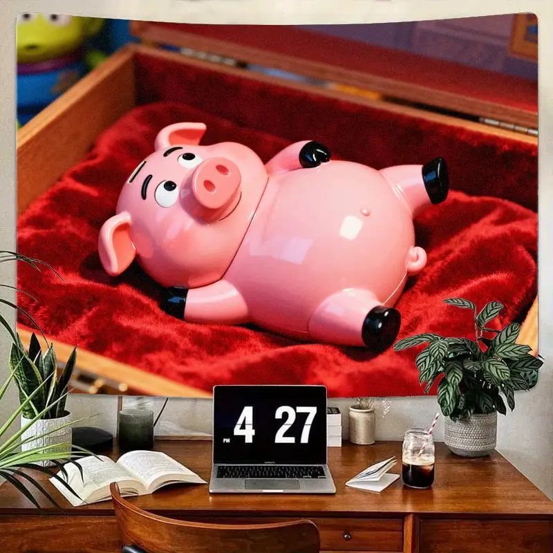 

1 шт., Хам, розовый мультяшный копилка, гобелен, современное настенное искусство из полиэстера, детская комната, спальня, декор в общежитии, подарок для фанатов