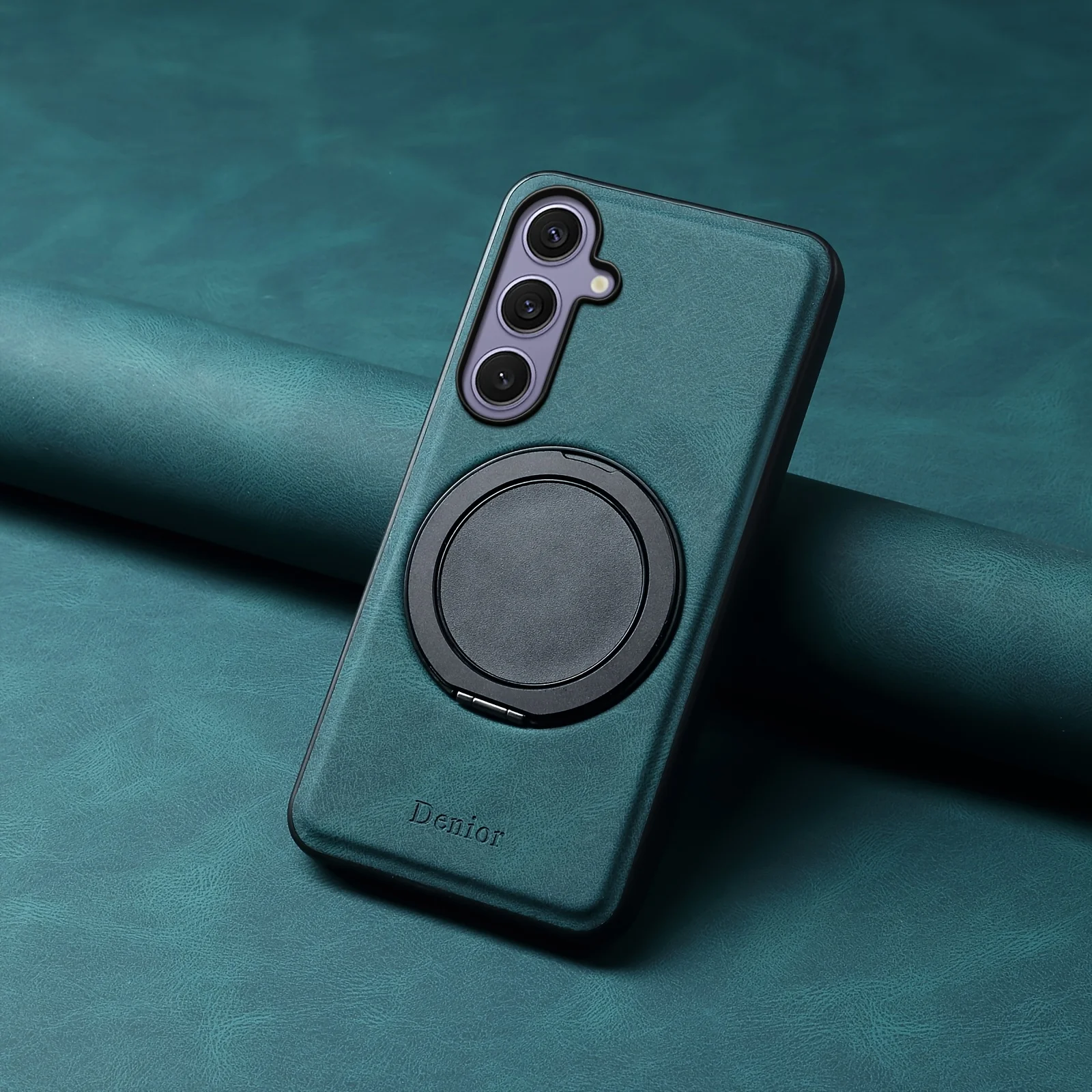 حافظة الهاتف المحمول مغناطيس شحن لاسلكي 360 °   مشبك حلقة من الجلد الصناعي بحامل دوار لهاتف Samsung S25Ultra S24 S23