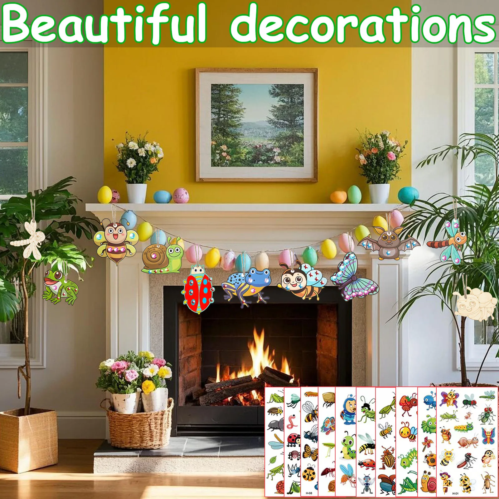 290個の昆虫をテーマにした木製工芸品セット、カラフルな木製工芸品、未完成の工芸品セット、DIY工芸品セット、誕生日プレゼントに最適