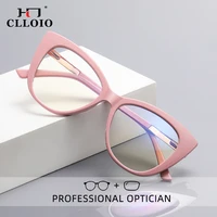 CLLOIO, gafas de lectura tipo ojo de gato para mujer, antiluz azul, marco geométrico rosa, gafas graduadas para miopía, astigmatismo, PF2097
