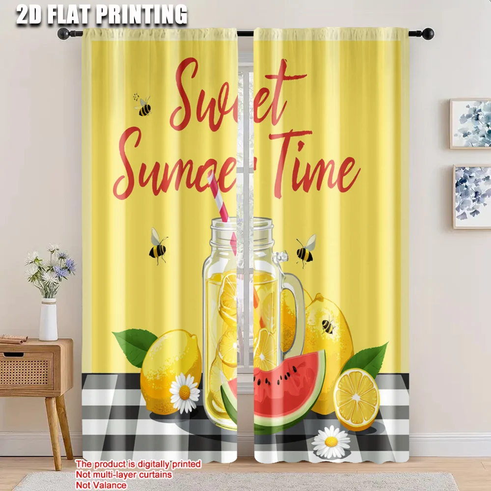 

2pcs, 2D flat printing Drapes Watermelon orange Versatile 100% Polyester,Without Electricity Festive Holiday Suitable for