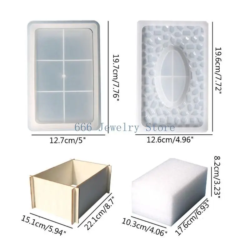 

F2TD Box Resin Silicone Molds Crystal Molds for DIY Flower Pot Trinket Box Tissue Box