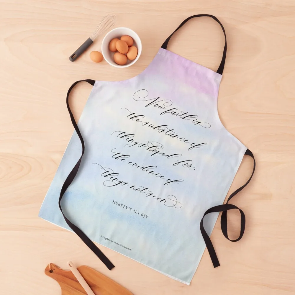 Hebrews 11:1 KJV - Calligraphy Scripture Art - Blue Pink Watercolor Background Apron Ladies women's work Bib For Kitchen Apron