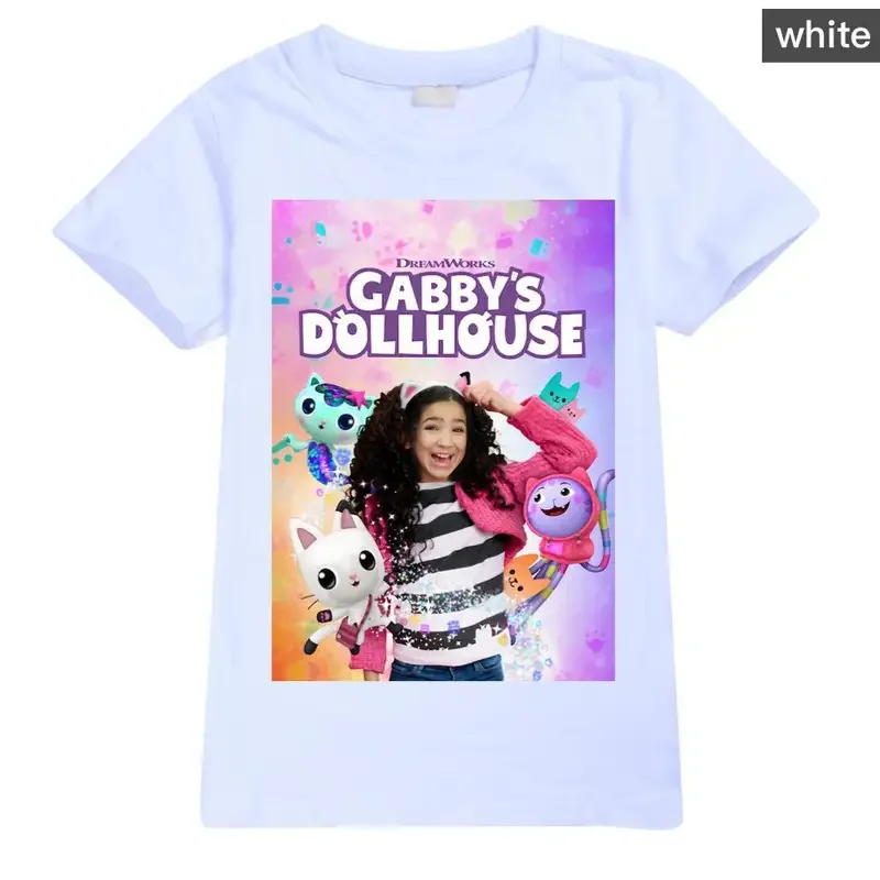 2023 Sommer kawaii niedlichen Gabbys Puppenhaus T-Shirt Kinder 3d bunten Druck T-Shirt Mädchen Kurzarm T-Shirt Damen Raper Style Top