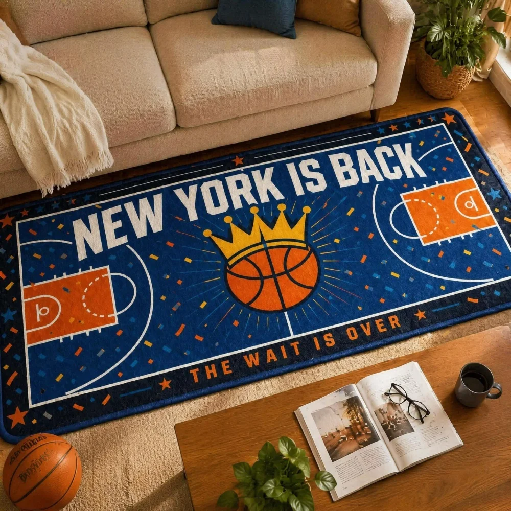 Sports Lover Gift Flannel Runner Rug, Basketball Print Anti Slip Long Floor Mat for Man Cave Decor