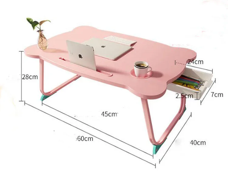 Simple Folding Laptop Table Desk Bed Table Sofa Table Small Desk With Slot Cup Holder Drawer Portable Study Table