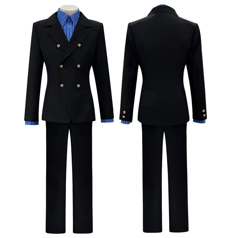 

HOLOUN ONE Anime Egghead Island Sanji Cosplay Costume Wig Black Double-Breasted Suit Pants Blue Shirt Daily Wear Cos Convention