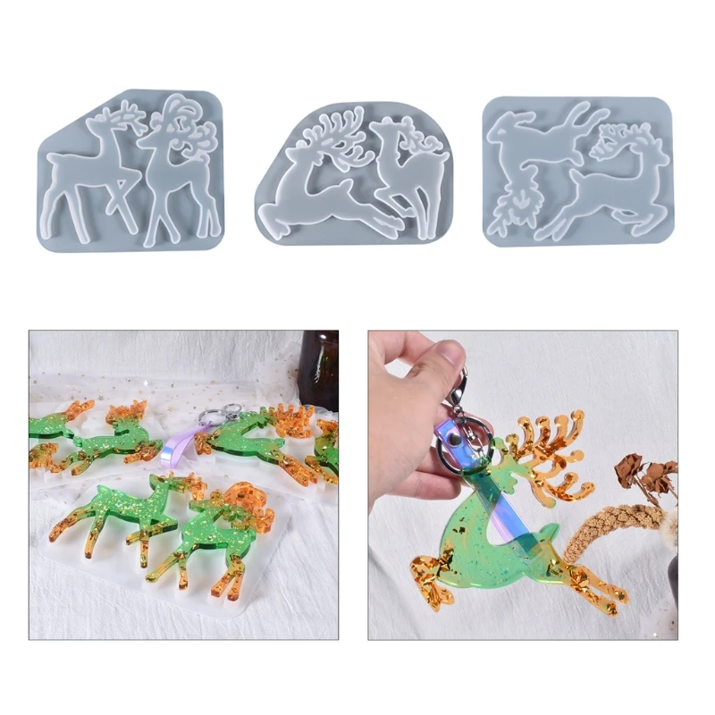 for Creative Christmas Resin Molds Handmade Elk Reindeer Ornament Molds DIY Crafts Gift for for Keychain Decoration Pend Y08E