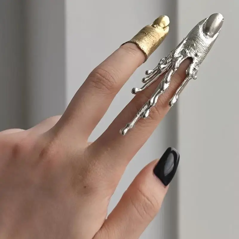 Personality Irregular Texture Lava Drop: Ring Vintage Alloy Nail Sleeve Niche Design Bowknot Armor Gift