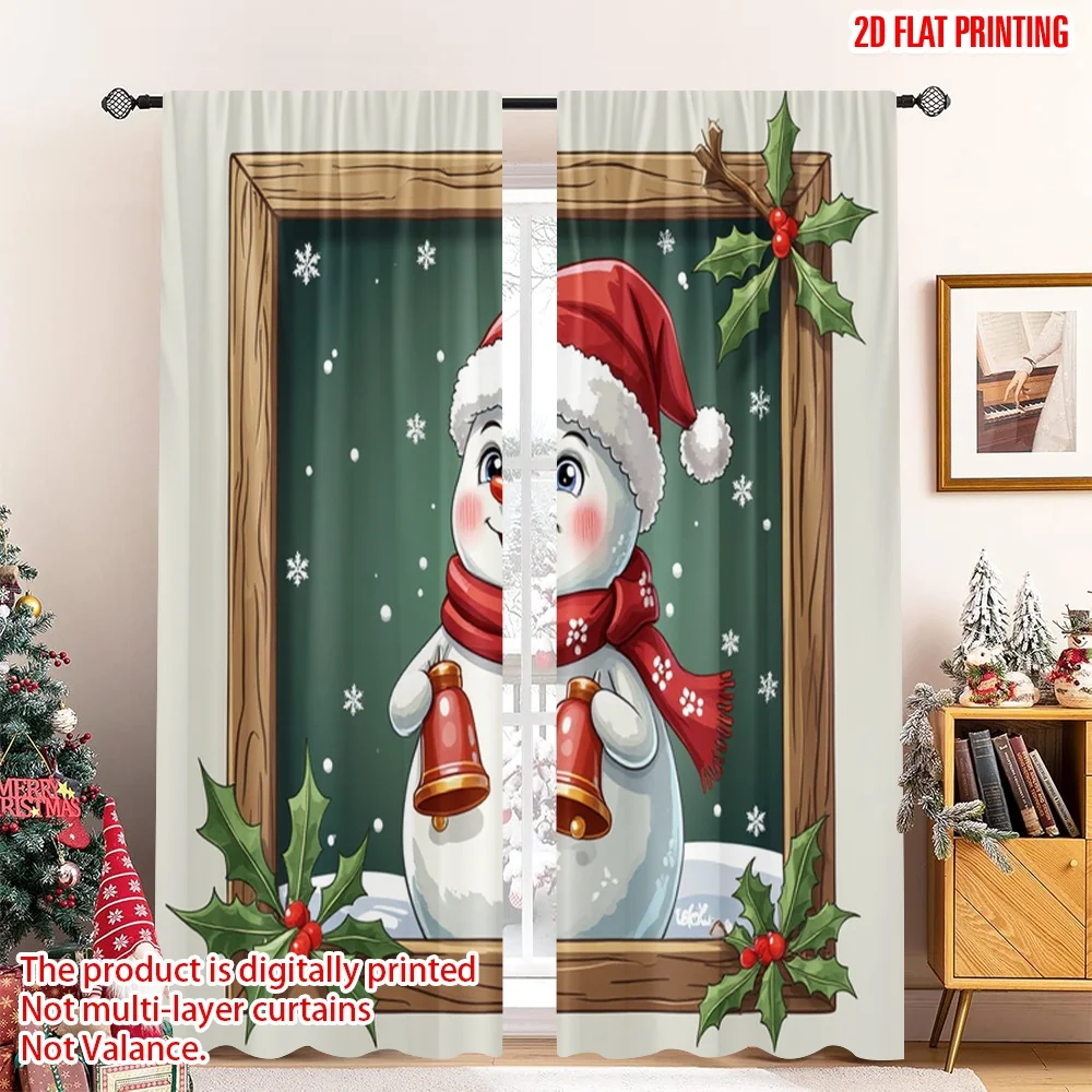 

2pcs 2D flat printing Merry Christmas Drapes Cute Snowman Christmas Holiday Fabric Without Electricity Holiday Decorations Use