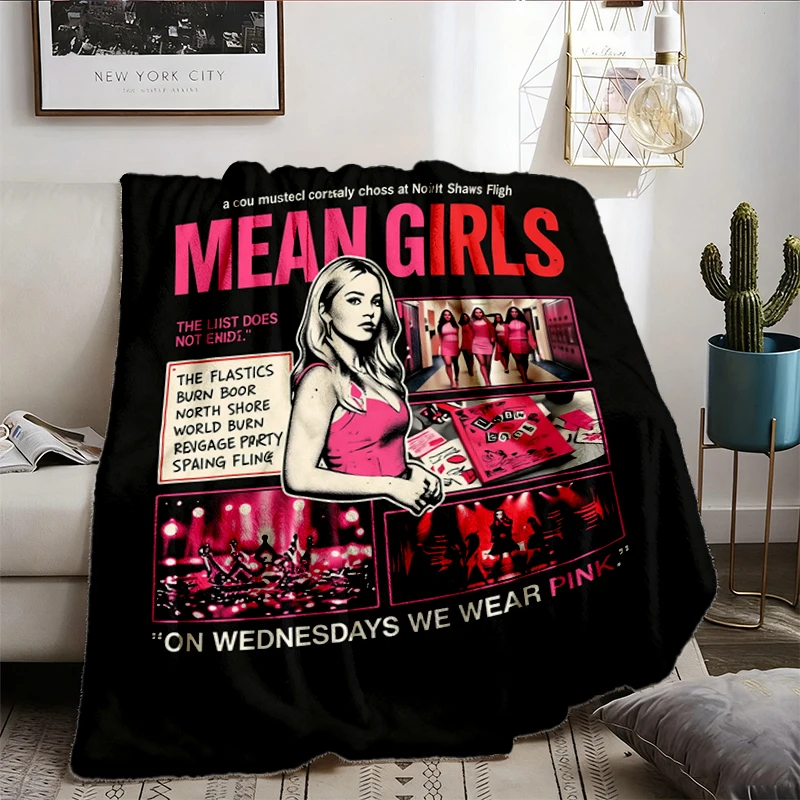 Mean Burn Book Graphic Flannel Blanket, Vintage Pink Comedy Movie Flannel Throw