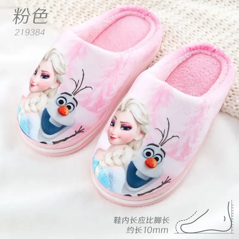 Disney Frozen Elsa Princess Shoes Children\'s Cotton Slippers Girls Cute Lightweight Cartoon Winter Warm Home Cotton Slippers