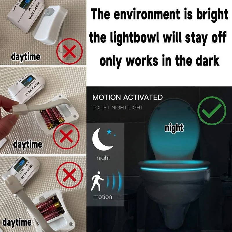 8/16 Colors Toilet Light LED Human Motion Sensor Automatic Light Sense Motion Activated Night Light Bathroom Accessories