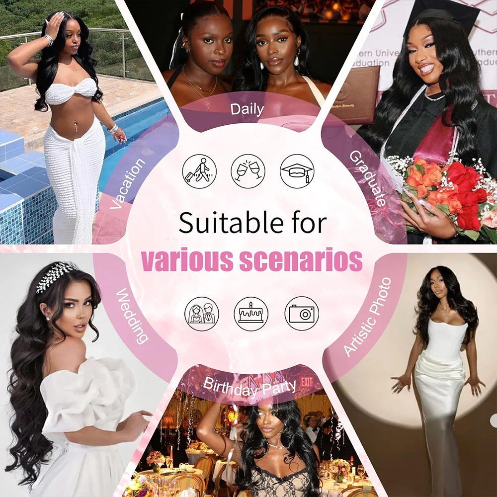 13x6 HD Lace Front Wig Human Hair Natural Black 40 42 inch Human Hair Body Wave Wet And Wavy Wig Pre Plucked Hairline with Baby Hair Drawstring Human Hair Wigs For Woman Transparent Swiss Lace Closure image 7