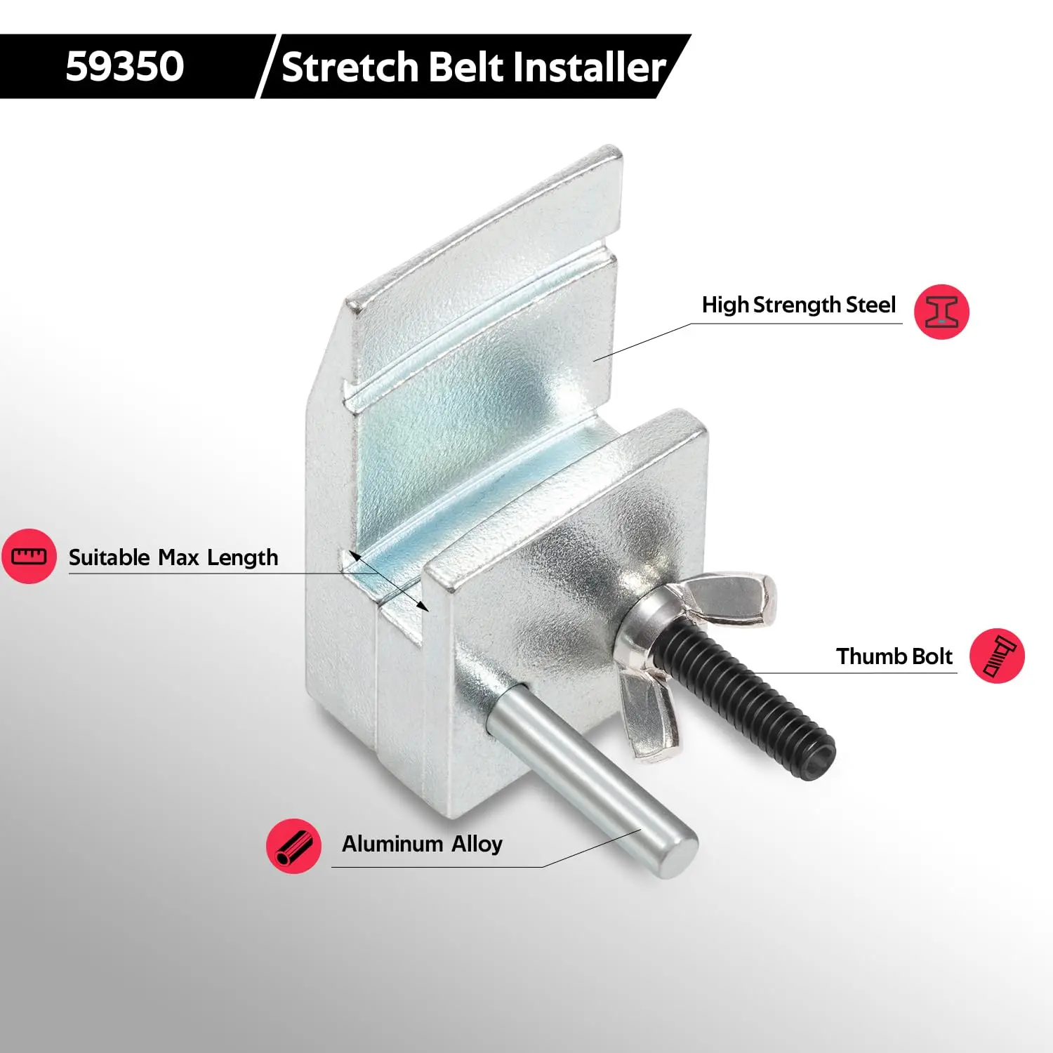 TM 59350 Stretch Belt Installer for Extra-Deep Double Pulleys, works on Ford 3.5L and 3.7L engines, GM 5.3L and 6.2L engines