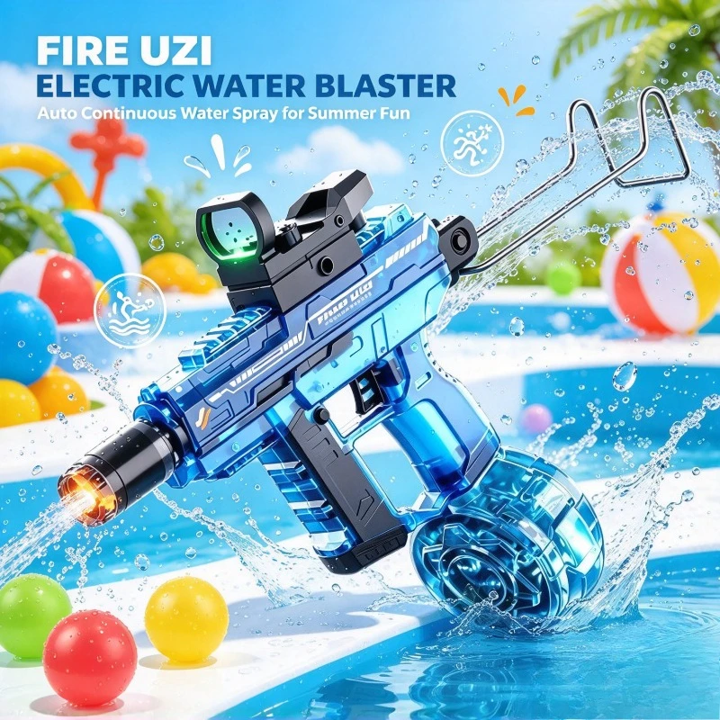 2026 Fire UZI Electric Water Blaster, Auto Continuous Water Spray with Recoil Effect Summer Water Play Toy for Kids