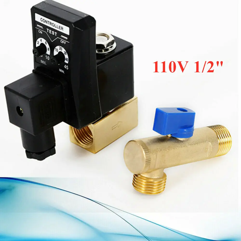 

1/2" Automatic Timed Electronic Auto 2-way Drain Valve For Air Compressor Water Tank AC110V 50Hz