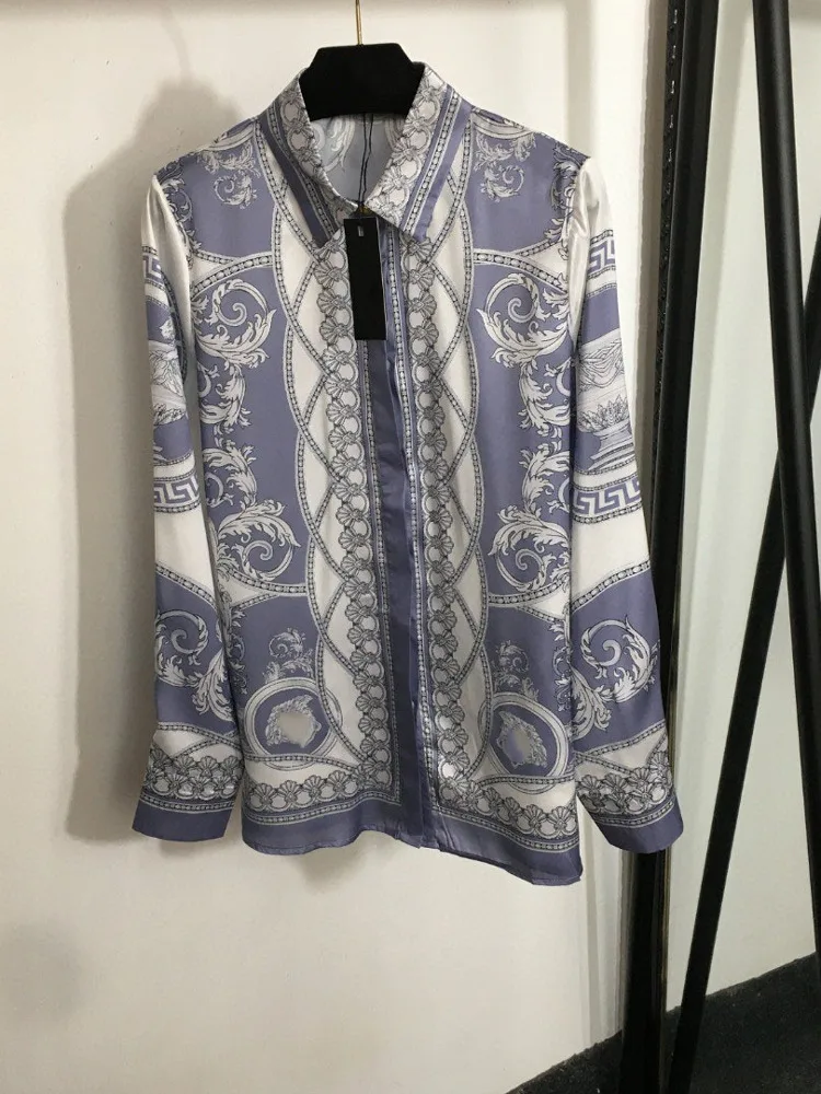 

Faionable Ретро Барокко Saint Gobain с принтом шелкового атласа имитация защиты от солнца irt женские свободные посадки Long Sve Ne