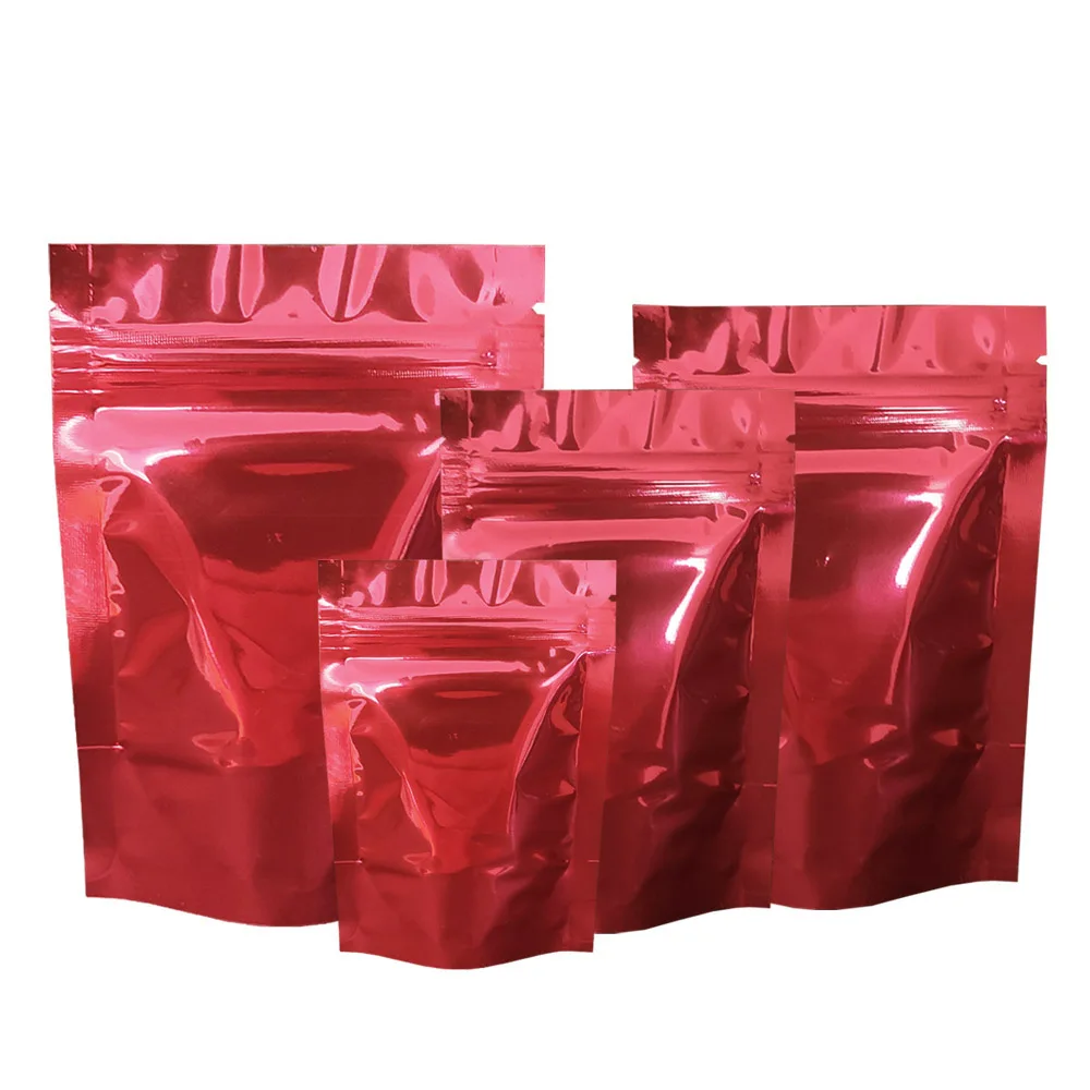 100pcs/lot Glossy Red Resealable Mylar Zipper Bag Bulk Food Snacks Cereal Dried Blueberries Package Aluminum Foil Storage Pouch