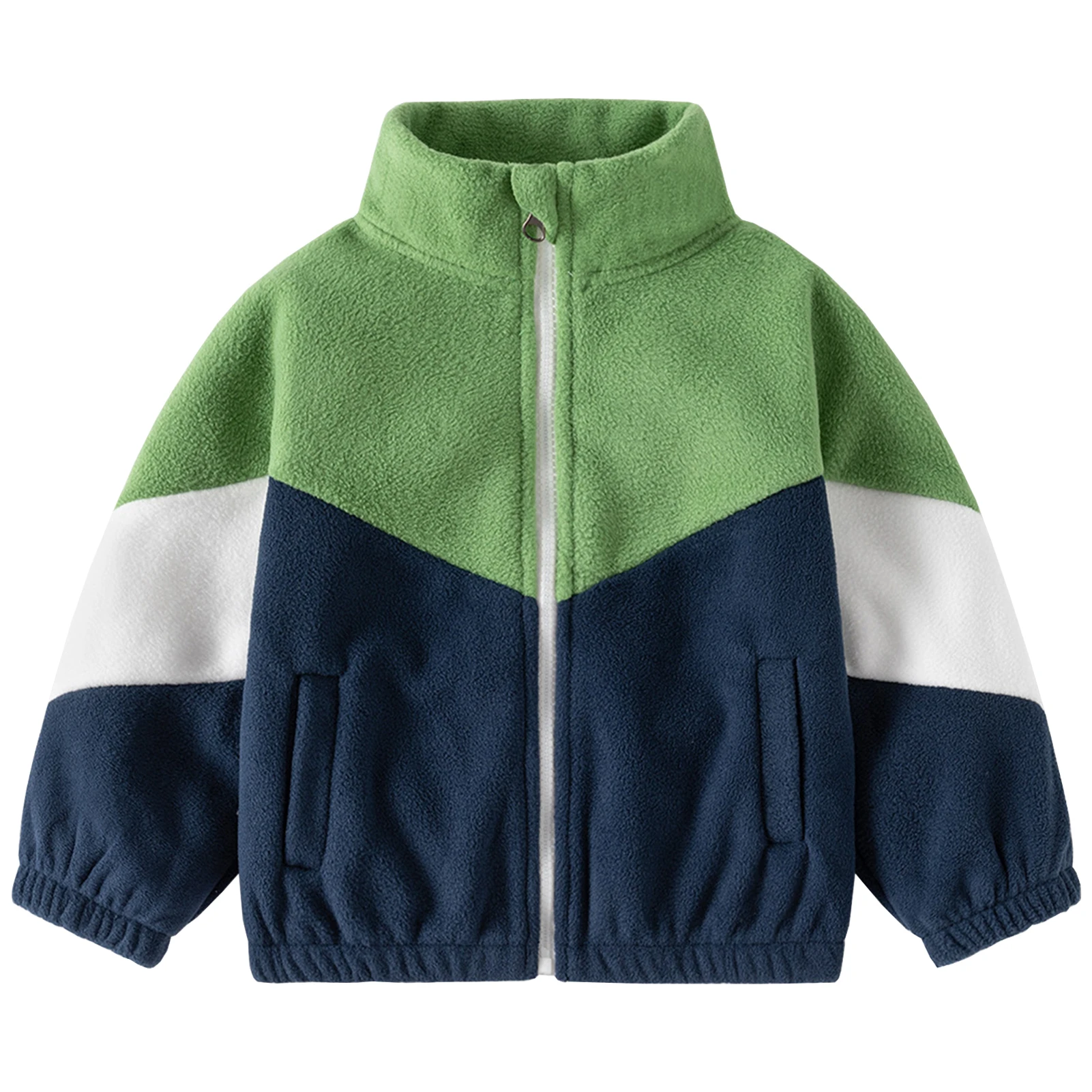 Boys Fleece Coat Patchwork Stand-up Collar Toddler Kids Long Sleeve Zipper Coat Warm Breathable Casual Children's Outerwear