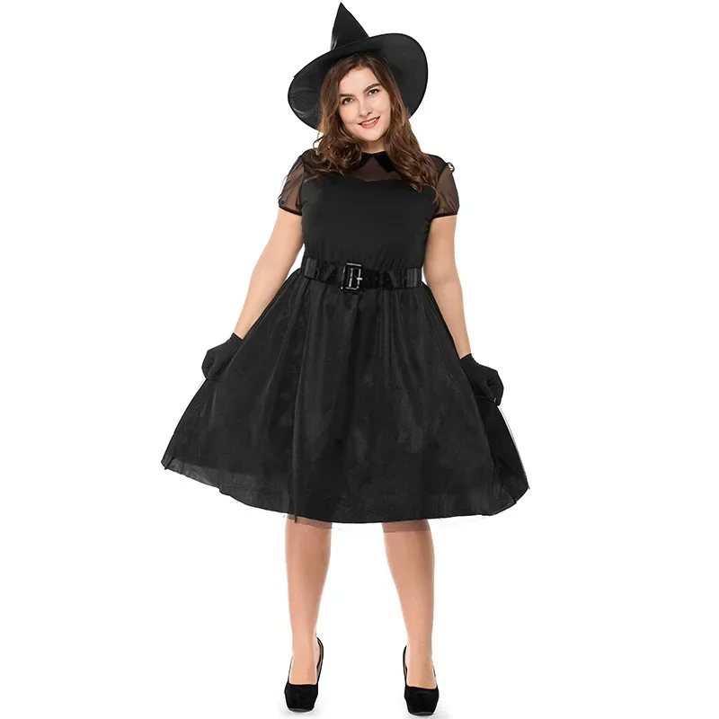 M-3XL de talla grande para mujer, disfraz de bruja negra para fiesta de Carnaval y Halloween, vestidos de fantasía para adultos