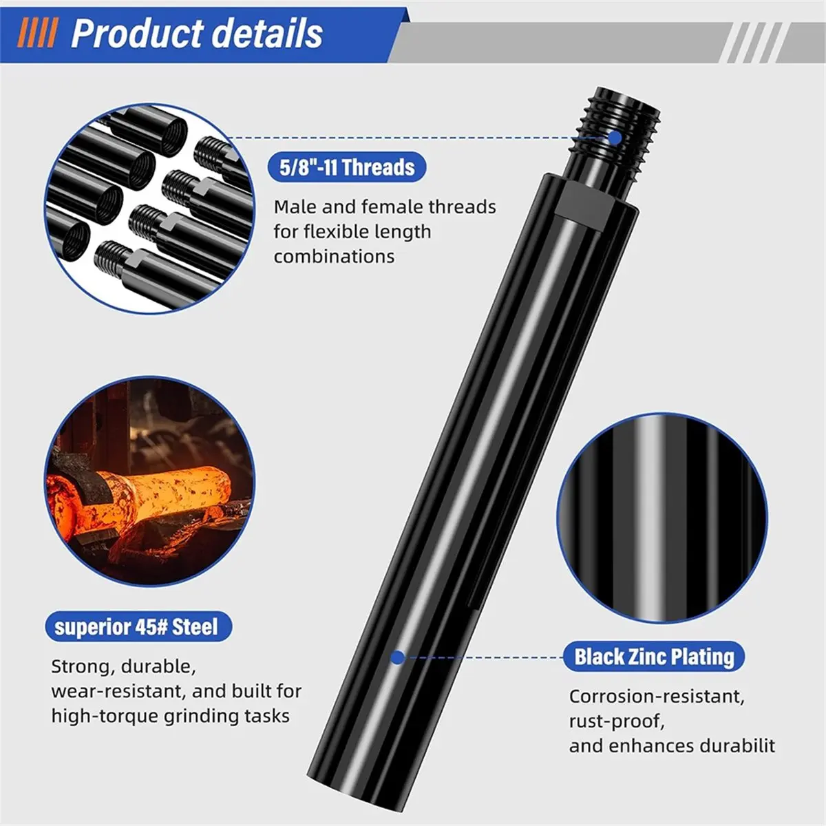 Time Saving Angle Grinder Attachment Kit with 4 Extension Shaft,2 Pcs Flange Nut,1 Spanner Wrench,1 Disc Guard - 5/8