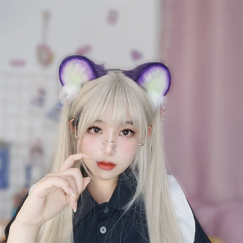 Faux Fur Purple Animal Headband Hamster Plush Round Ears Cosplay Hair Clips Night Party Cosplay Prop Anime Lolita Hairband