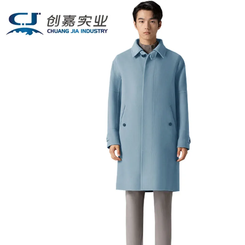 Autumn Winter Men's Double-sided Wool Coat Light Blue Simple Temperament Men's Soft Comfortable Warm Outdoor Light Luxury Coat