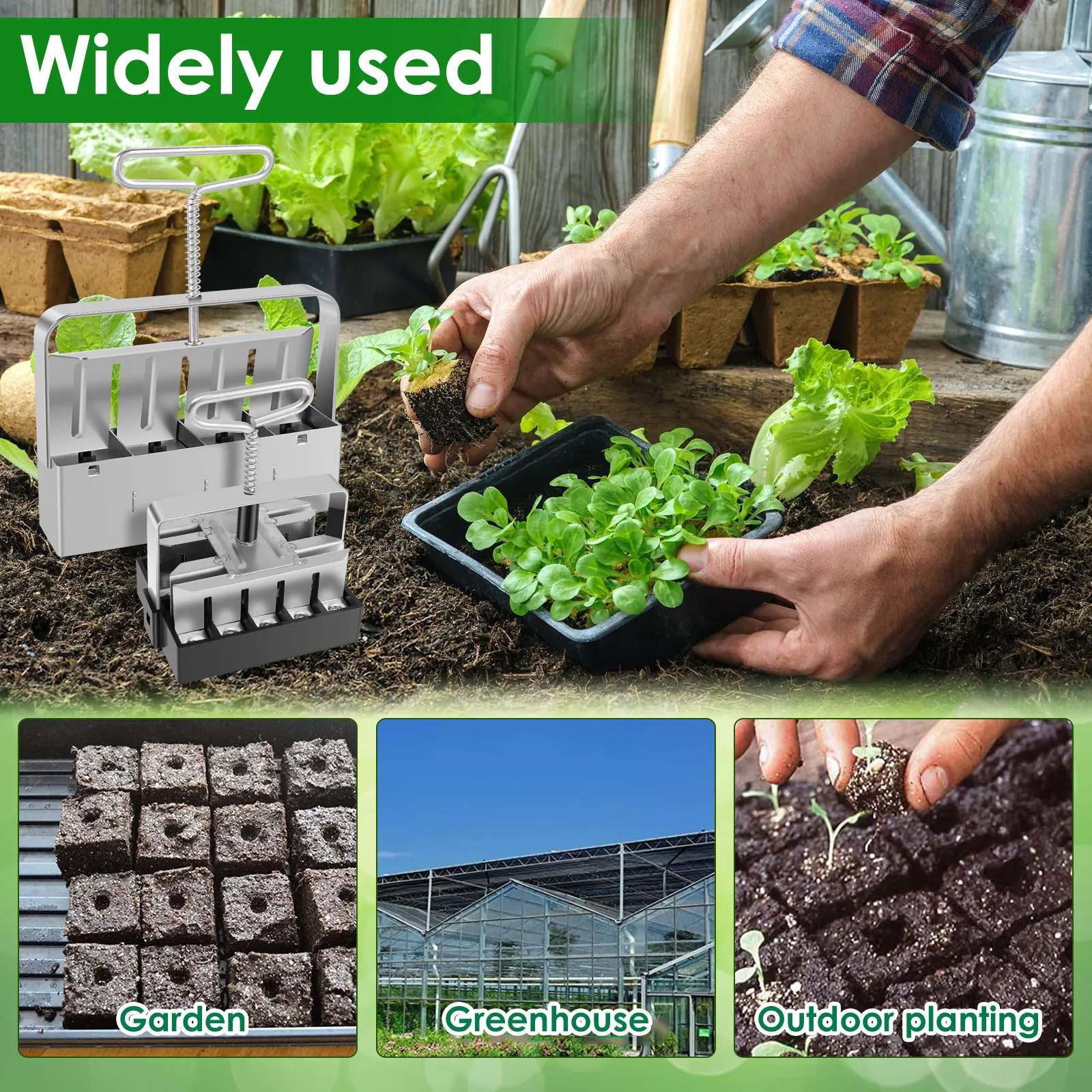 2-Piece Handheld Seedling Soil Block Maker Stainless Steel Soil Block Making Tool Set Garden Plant Seedling Block Production