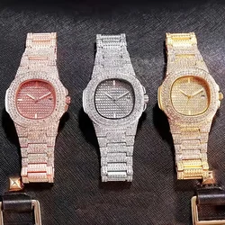 1pc Popular Hip Hop Full Artificial Diamond Avant-garde Quartz Men's Watch Trendy Brand Fashion Men's Watch