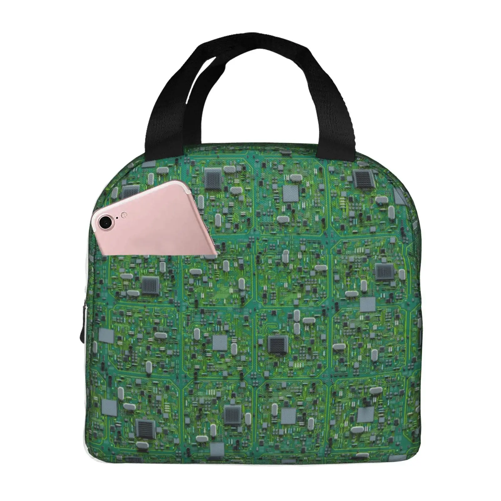 Circuit Board Motherboard Chip Print Insulated Lunch Bag, Portable Thermal Cooler Handbag for Work Picnic Travel