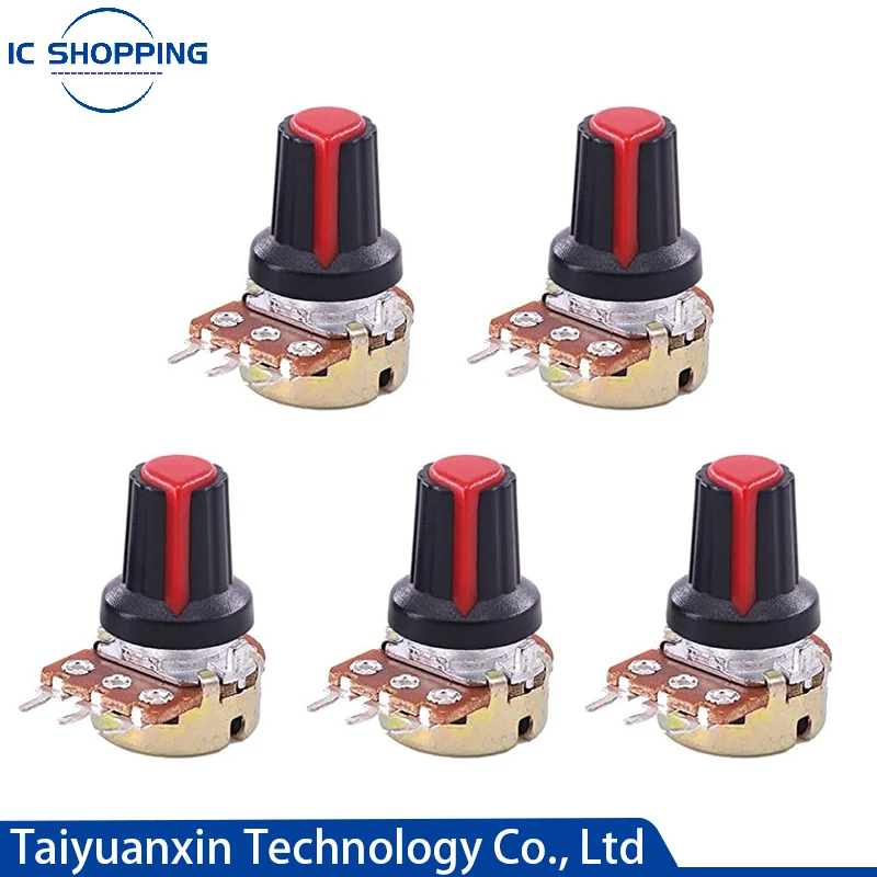 5PCS WH148 Single Linked Potentiometer  with Cap B1K 2K 5K 10K 20K 50K 100K 500K 1M Handle Length 15mm Adjustable Resistance