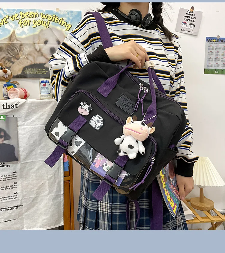 LOVOICE Sac à Dos Avec Pendentif En Peluche – Grand Sac D'école Japonais Pour Filles – Élégant