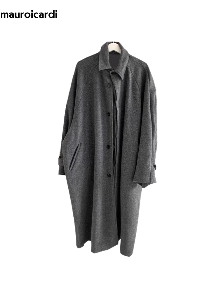 Mauroicardi autunno inverno lungo caldo grigio nero cappotto di lana Slouchy uomo monopetto sciolto Casual misto lana soprabito 2023