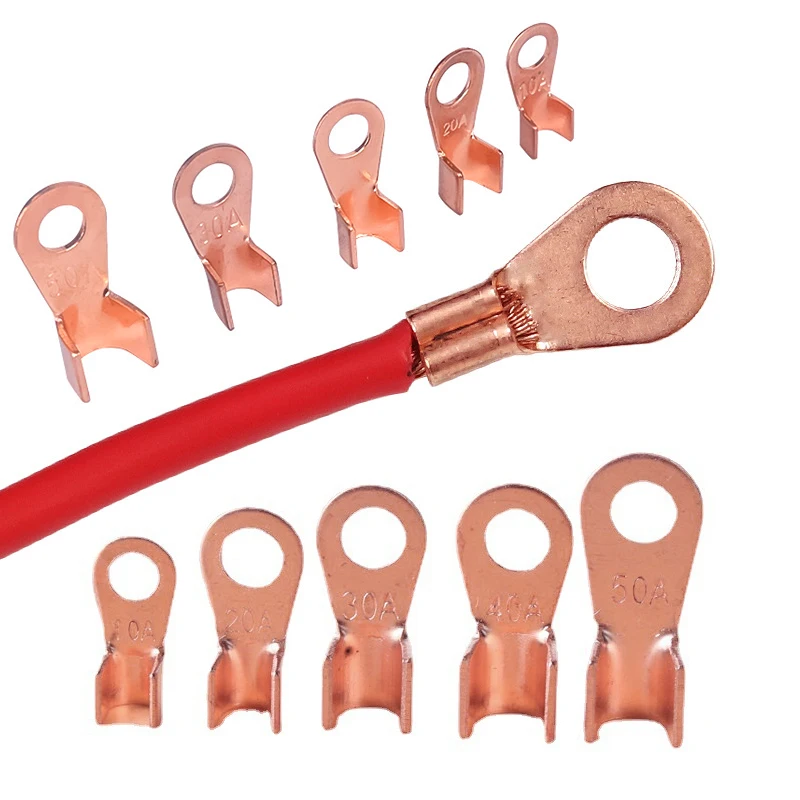 20pcs Copper Nose Series Terminals 10A 20A 30A 40A 50A 100A Splice Wire Copper O-shaped Round Bare Cable Connector Opening Lugs