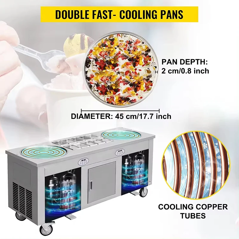 Electric Intelligent Commercial Stainless Steel Frozen Yogurt Ice Cream Roll Machine for Business Use