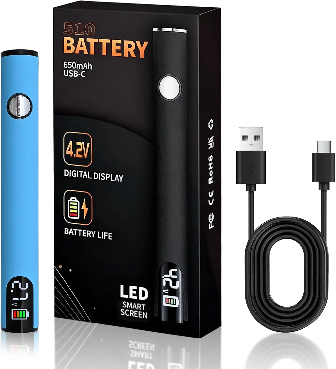 

Portable Soldering Iron Pen USB-C Rechargeable with LED Screen, 510 Thread Connector, 3-Temp Ceramic Heating (200-450°C), 650mAh