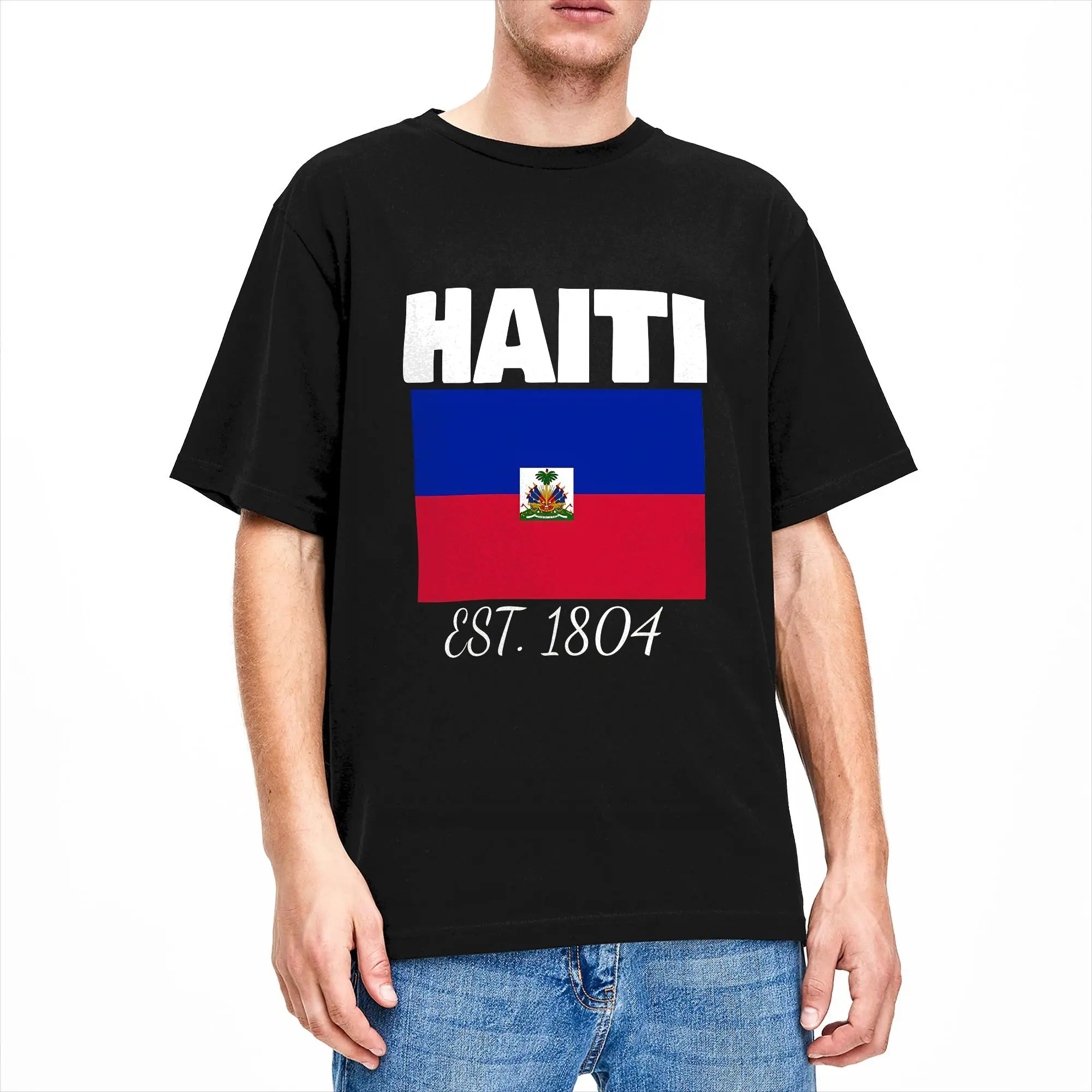 Men's T-Shirts Haiti EST. 1804 Haitian Flag Funny Pure Cotton Tees Short Sleeve  T Shirt Crew Neck Clothes Birthday Gift