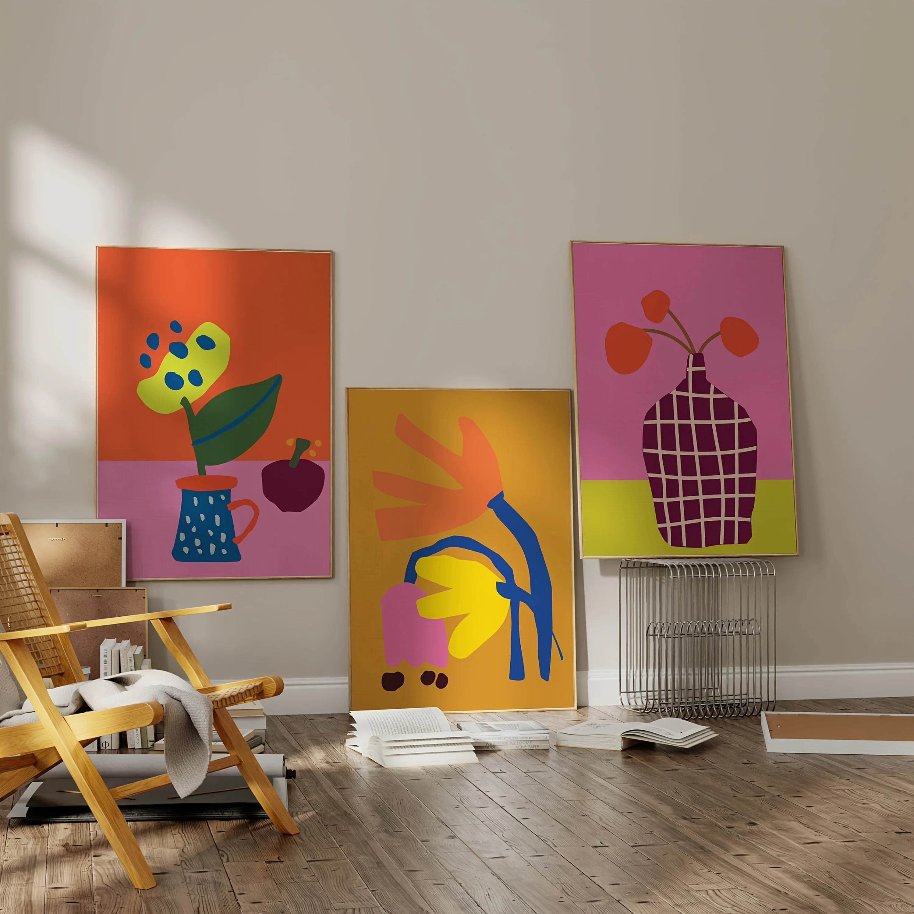 Abstrakte Blumen Pflanzen Leinwanddrucke Minimalistische geometrische Landschaft Wandkunst Poster für moderne Wohnzimmer Küche Home Decor