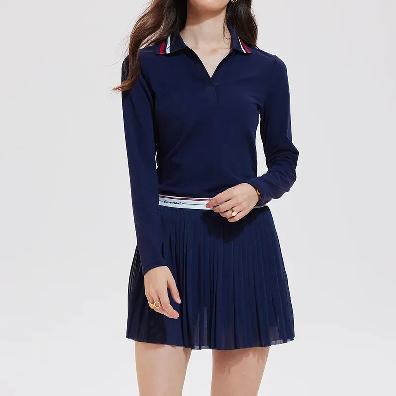 

Новая теннисная рубашка-поло с v-образным вырезом, комплект для йоги, теннисная юбка с длинными рукавами, комплект спортивной одежды для бадминтона 3XL