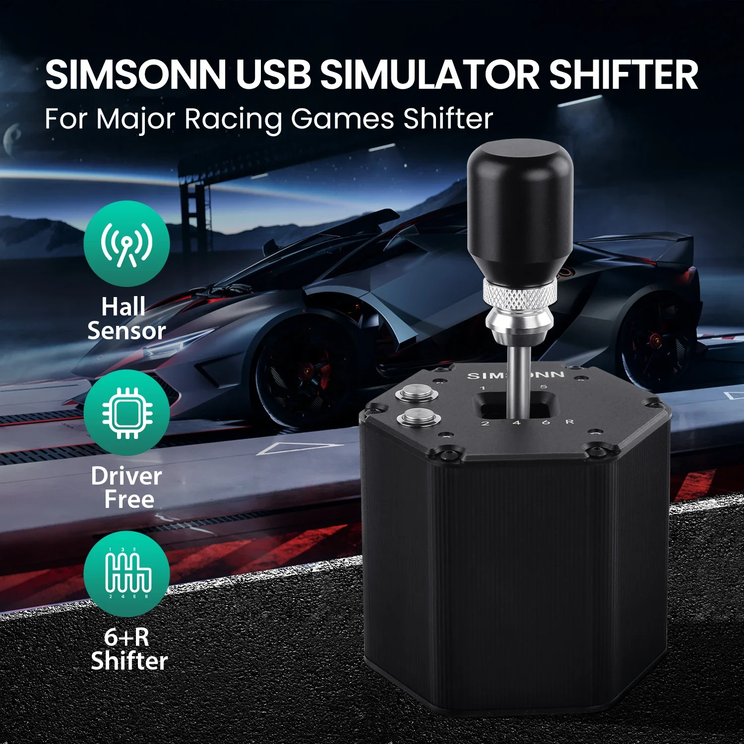 SIMSONN palanca de cambios PC 6 + R H, compatible con Logitech G27, G29, G25, G920 para ETS2, Simracing Game hall, sensor Sim Shift