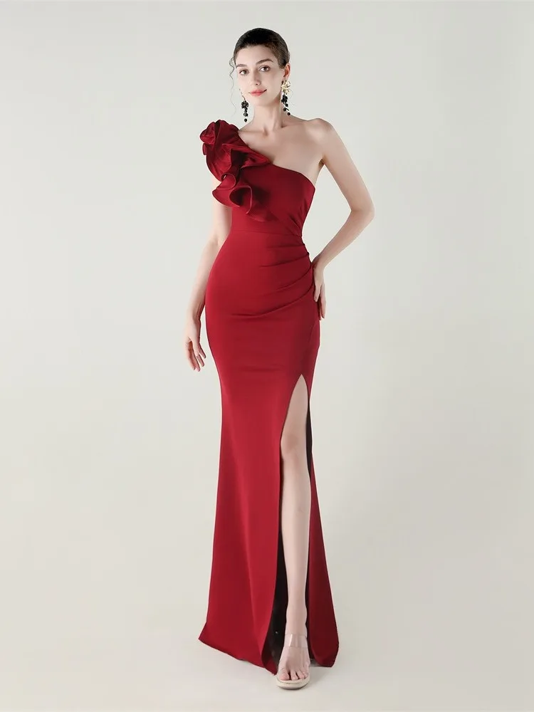 

Вечернее платье-русалка на одно плечо для женщин, модное, приталенное, для торжественных мероприятий, с длинной юбкой