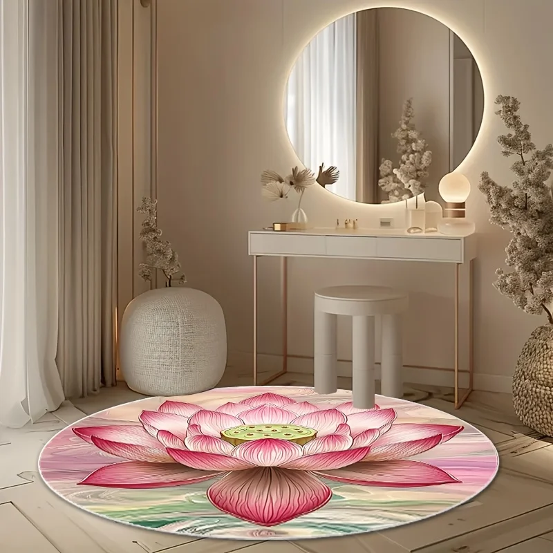 Ultimate Round Lotus Flower Area Rug Pink Floral Living Room Mat Soft Cushion Décor Tropical Nursery Decoration Anti Slip Accent