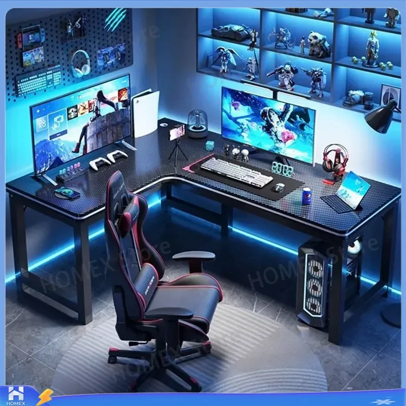 Corner Computer Desk Gaming Table for Home Office Student Bedroom Small Apartment Space Saving L Shaped Workstation Double