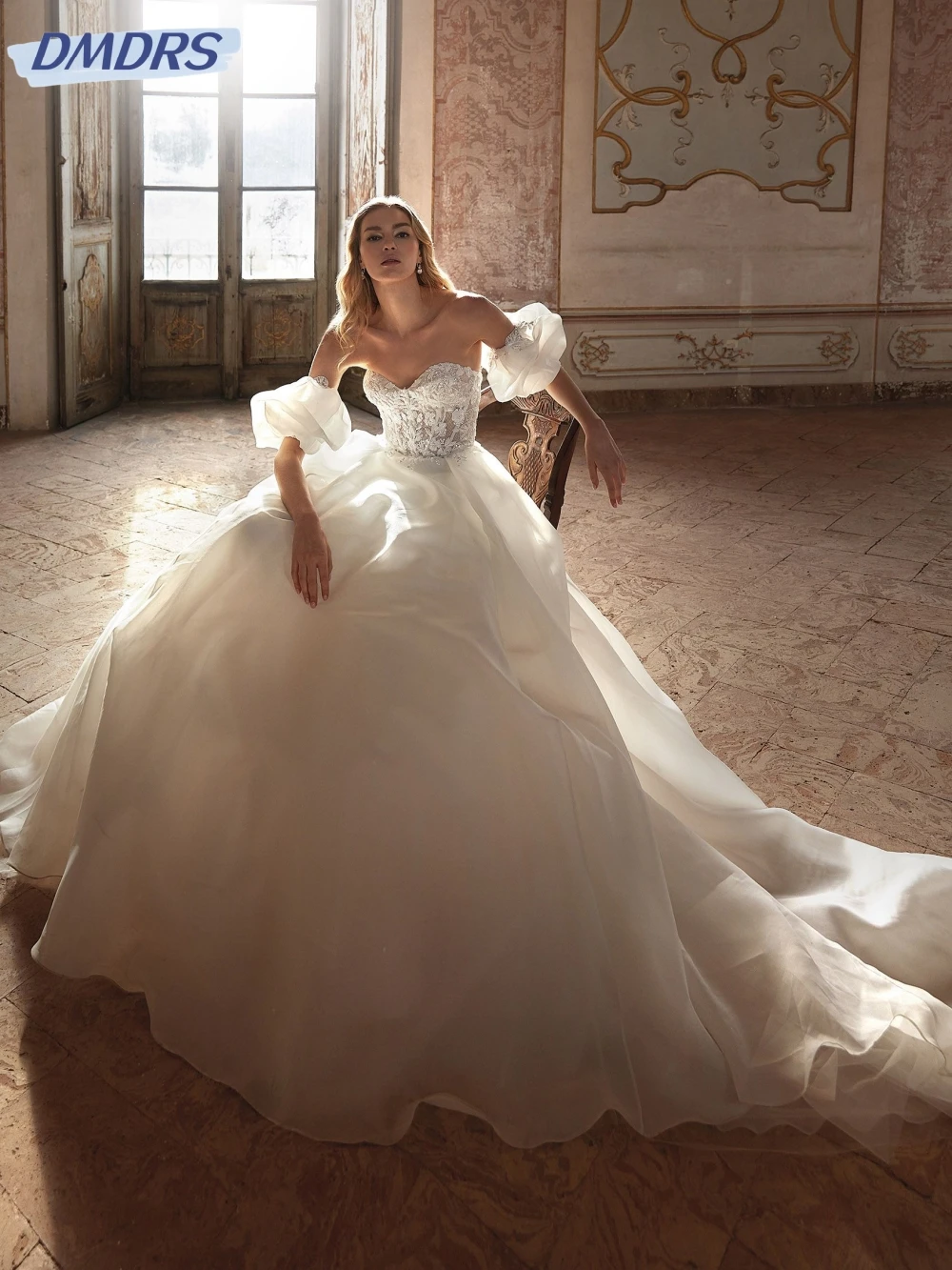 Vestido De novia con cuentas De lentejuelas brillantes, vestido De novia blanco elegante, vestido De novia largo con cuello De corazón romántico