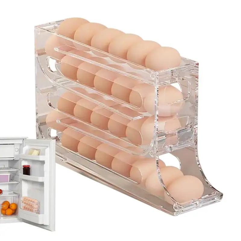 

Automatic Scrolling Egg Rack Holder Storage Box Refrigerator Large Capacity Gathering 30 Eggs Countertop Cabinets Egg Organizer