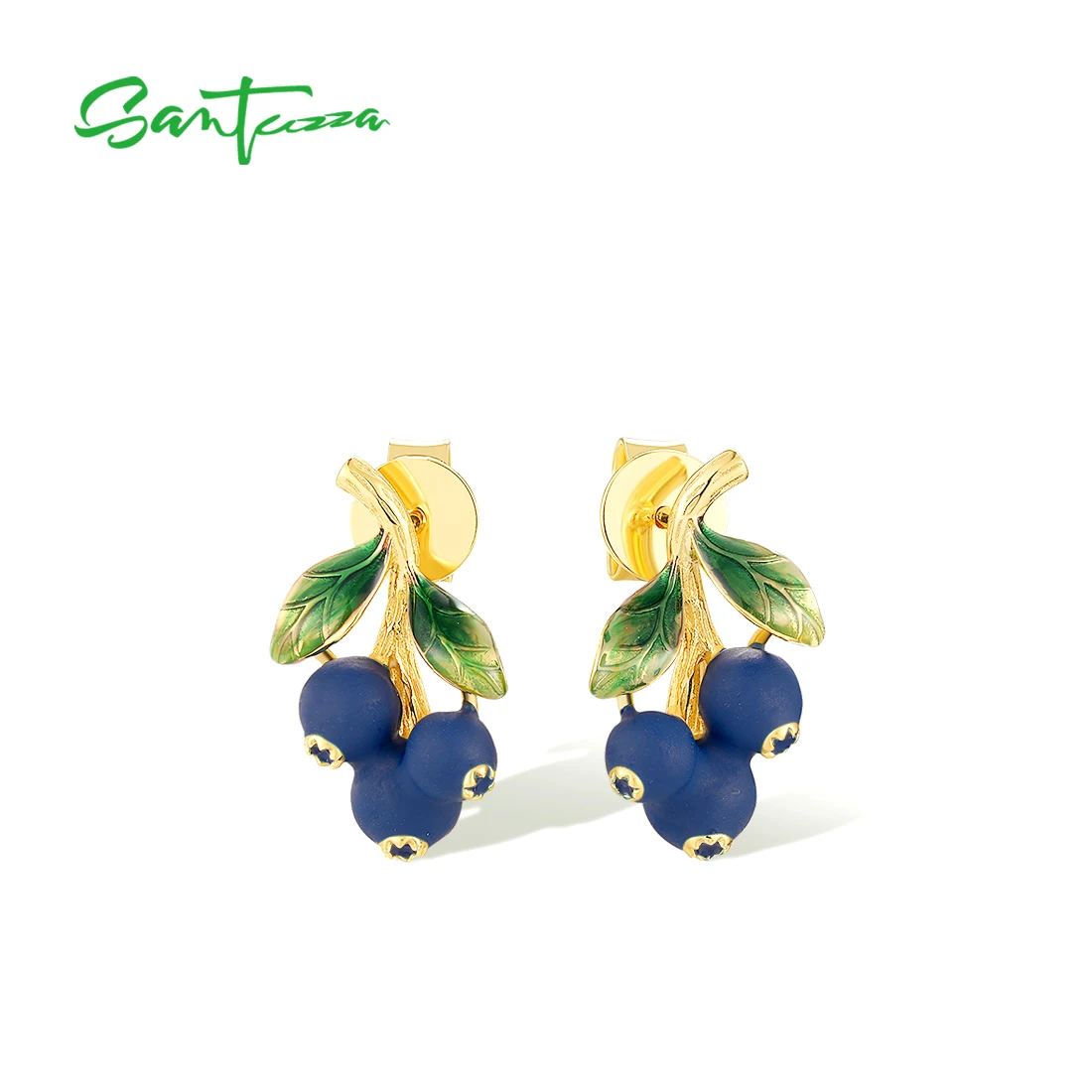 SANTUZZA 925 Sterling Silver Drop Earrings For Women Sparkling Enamel Blueberries Pomegranate Lovely Fruits Party Fine Jewelry