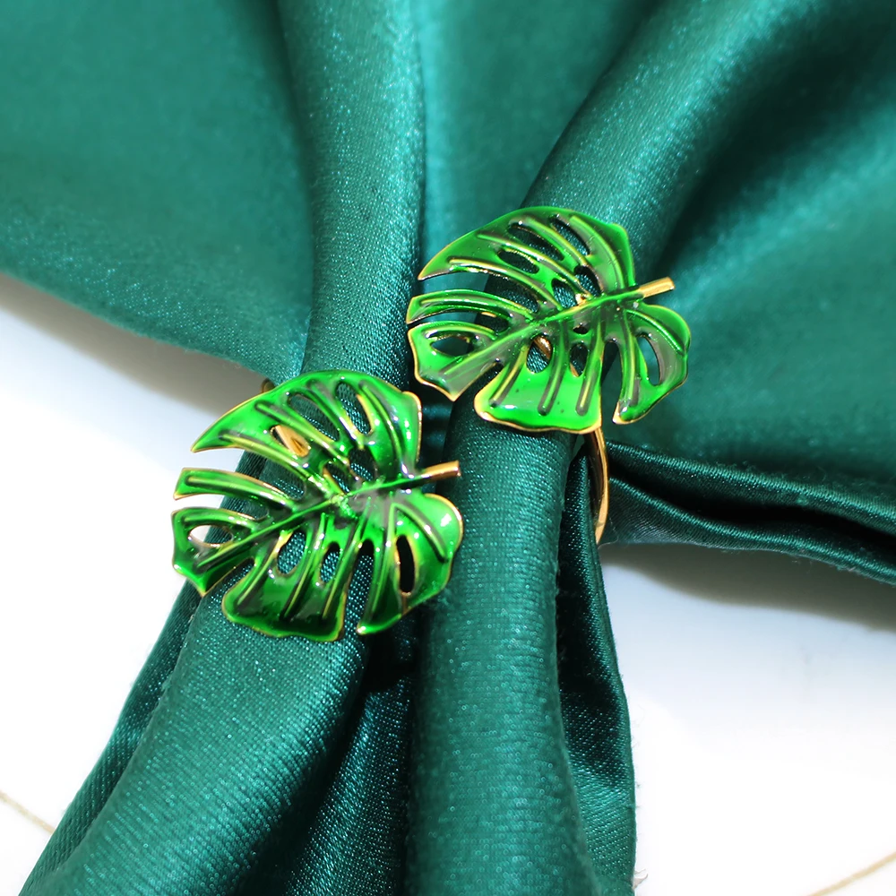 12Pcs Palm Leaf Napkin Rings Green Leaves Napkin Holder Rings for Thanksgiving Wedding Christmas Dinning Table Decor HWL55